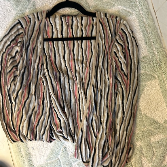 Nic+Zoe Open Front Cardigan Linen Blend Pink Black Sweater $138 NWT Large - Picture 13 of 13